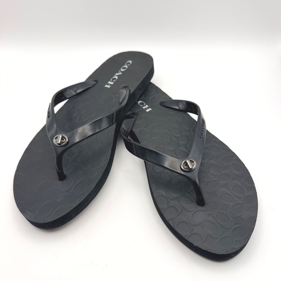 Coach Shoes - Coach Flip Flops Signature Monogram pattern Logo Thong Sandal Womens 8 Black